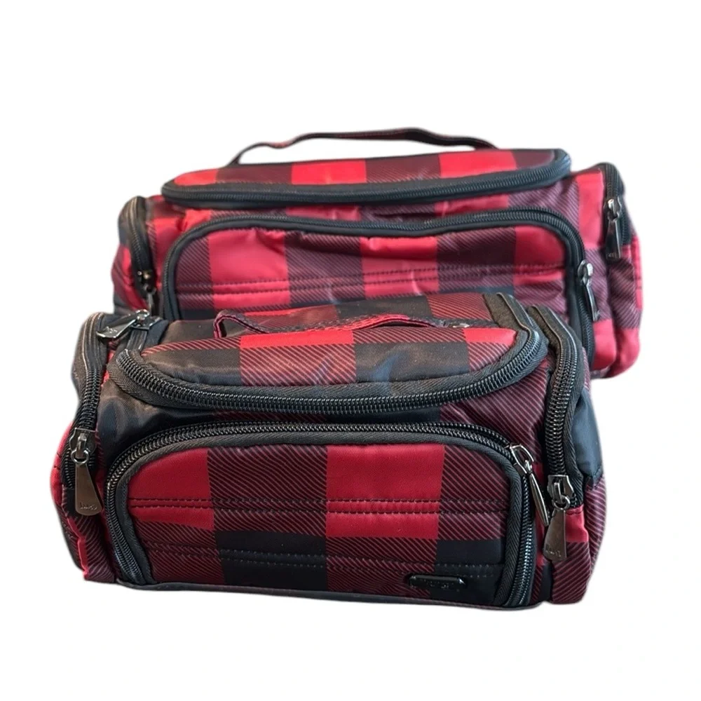 Lug Trolley And Mini Trolley Cosmetic Case Bags In Buffalo Check Red.